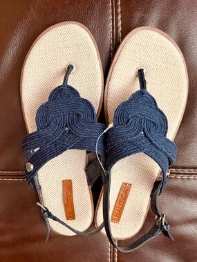 Nautica Navy Braided Toe-Loop Slingback Sandals Catriona NWT Size 9 Beach Summer